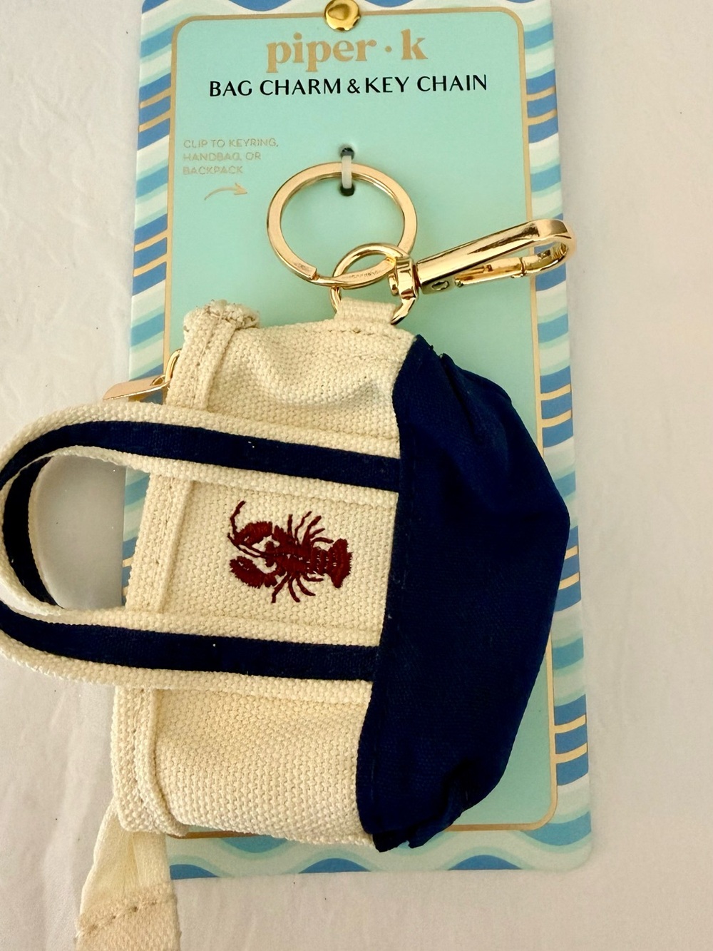 piper•k Cream & Navy Mini Tote Bag Charm with Red Lobster - Picture 4 of 4